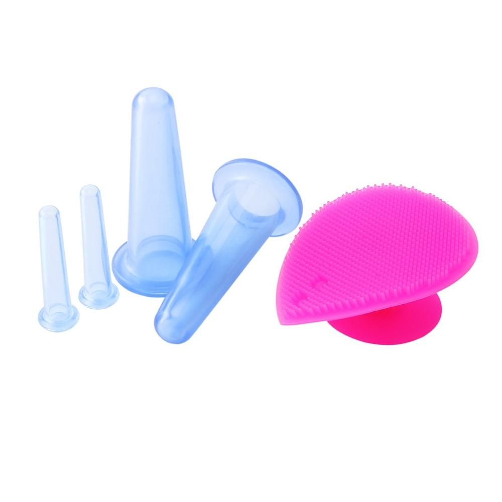 Vacuum Silicone Cans Jar Cups Body Anti-cellulite Massage Suction 5pcs/set +sing Back Lifting Massager Brush Cupping