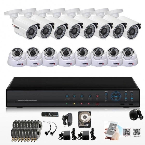 ANSPO 16Channel HDMI DVR CCTV Kits Security Cameras System w/ 8 Outdoor Bullet+ 8 Indoor Dome 1000TV