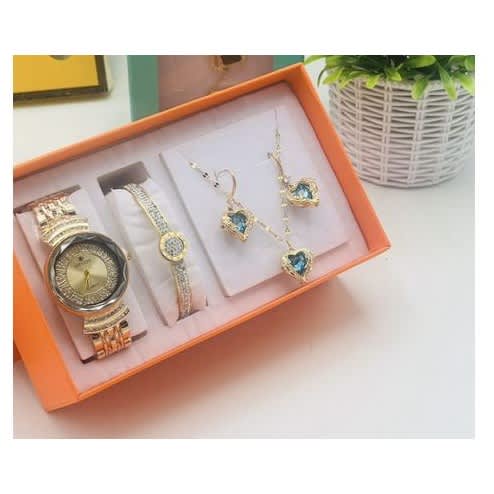 Ladies Wristwatch And Love Jewelry Set 4 Pcs