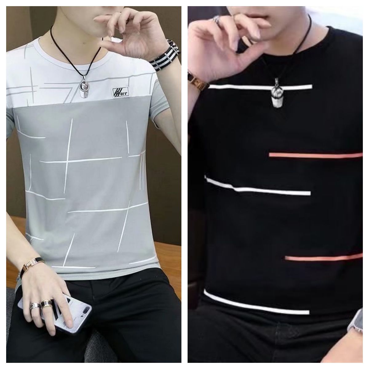 2 Pieces (Gray+White)=7599 Men's T-shirt M-5XL Large Size Shirt Tops