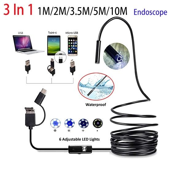 2M 7MM Endoscope Camera USB Type C Mobile Probe Borescope