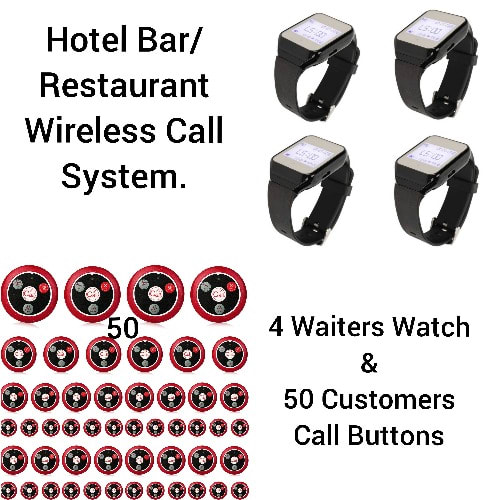 Hotel Restaurant/bar Waiters/customers Service Wireless Call System 50 Buttons/4watch Pack