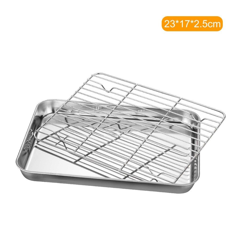 Stainless Steel Flat Bottom Baking Tray With Mesh Set Square