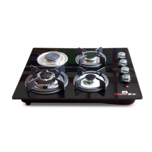 3 Gas Burner + 1 Electric Hot Plate Cooktop Smooth Surface Black Tempered Glass Hob - 58cm x 50cm