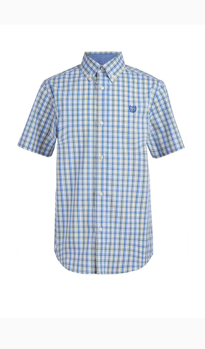 Boys Luxury Short Sleeve Denim Checkered Plaid Shirt- Yellow