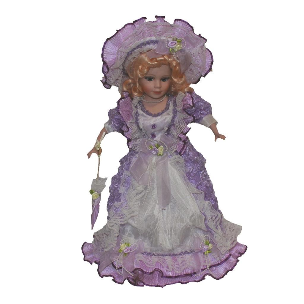 40cm Retro Porcelain Women Doll Figure Handicraft Light