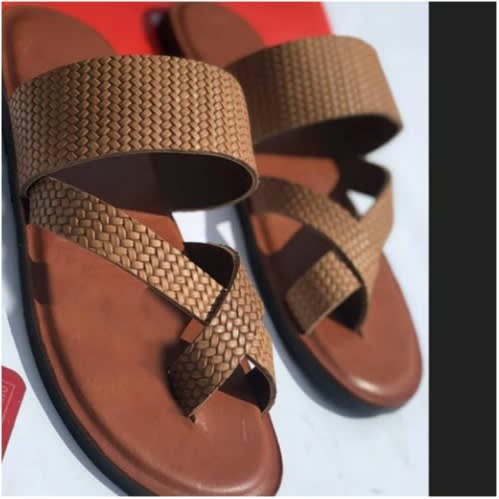 Realwon Classic Brown Basket Toe Male Slippers