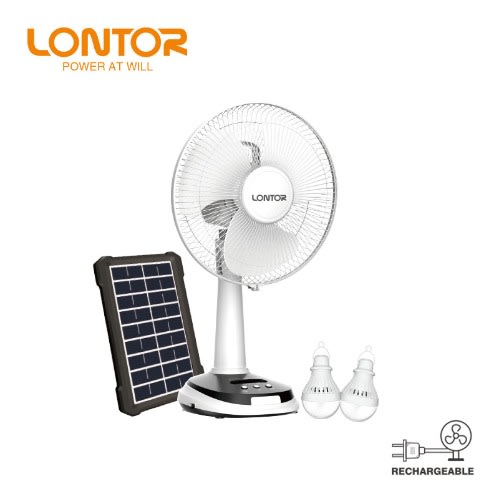 Rechargeable Table Fan - 12-inches With Solar Panel And Bulbs CTL-CF025SP-12 - 6v 4.5ah Battery