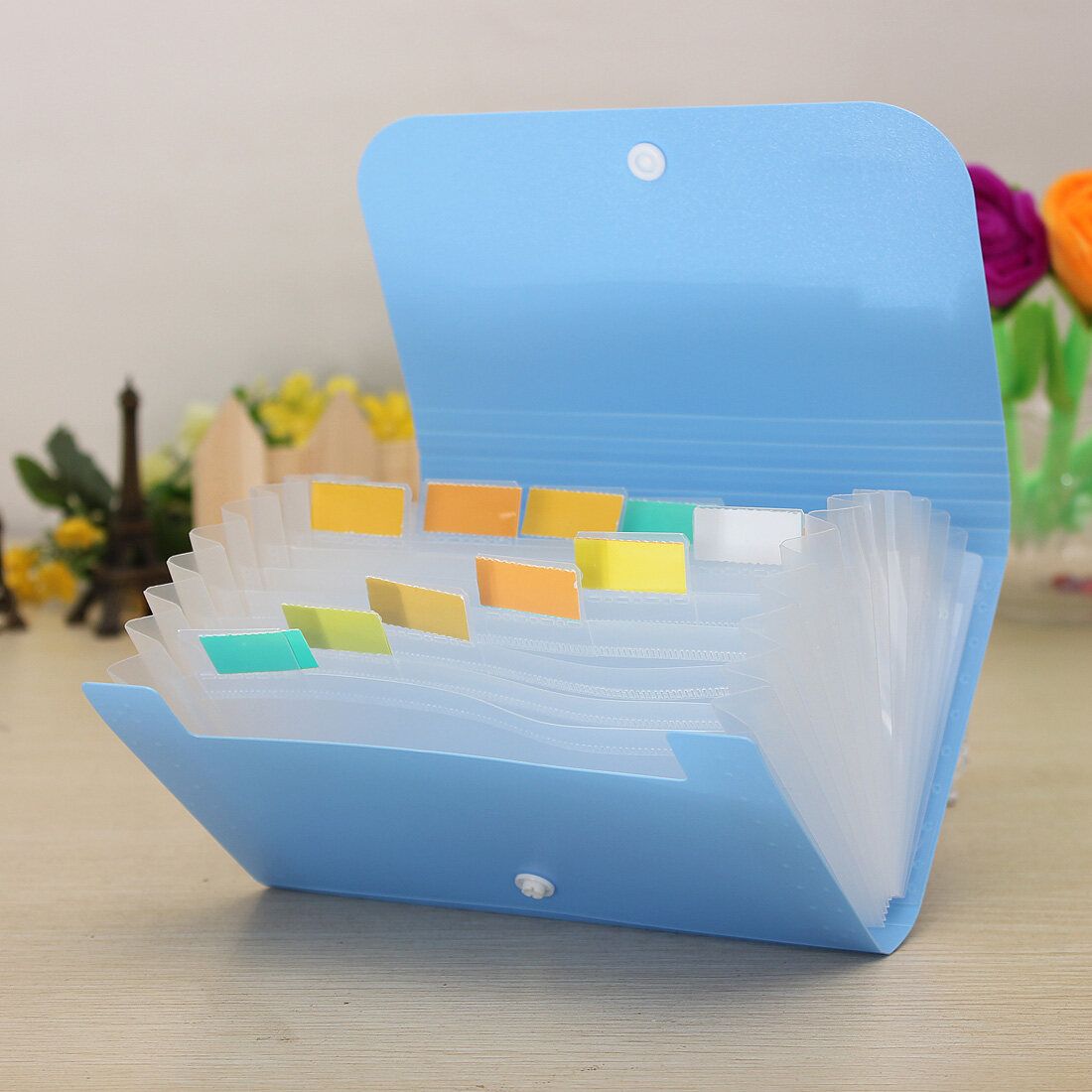 2pcs File Document Bag Pouch Bills Receipts Folder Card Holder Organizer Fastener Blue
