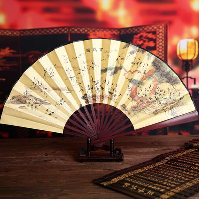Gift Painting Big Hand Ethnic Home Weddings For Silk Fan Man Decoration Bamboo Crafts Fans For 13 Fan Folding Chinese Inches