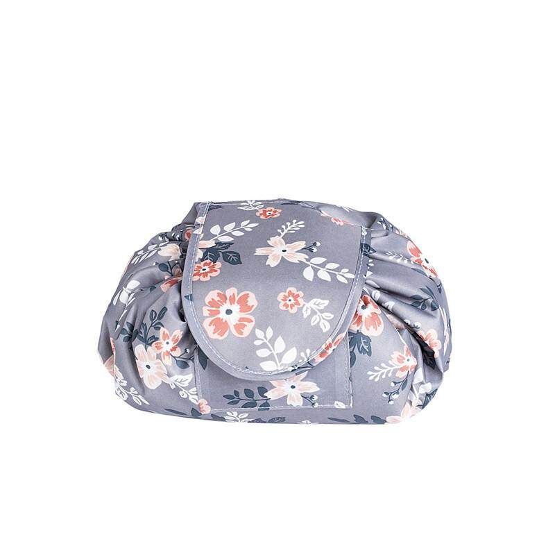 Korean Lazy Drawstring Cosmetic Bag Bundle Storage Bag Portable Large Capacity Shrink Cosmetic Cosmetic Bag Custom Light Grey Flower {average Size}