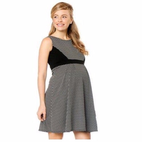 Polka Dots Sleeveless Pleated Maternity Dress
