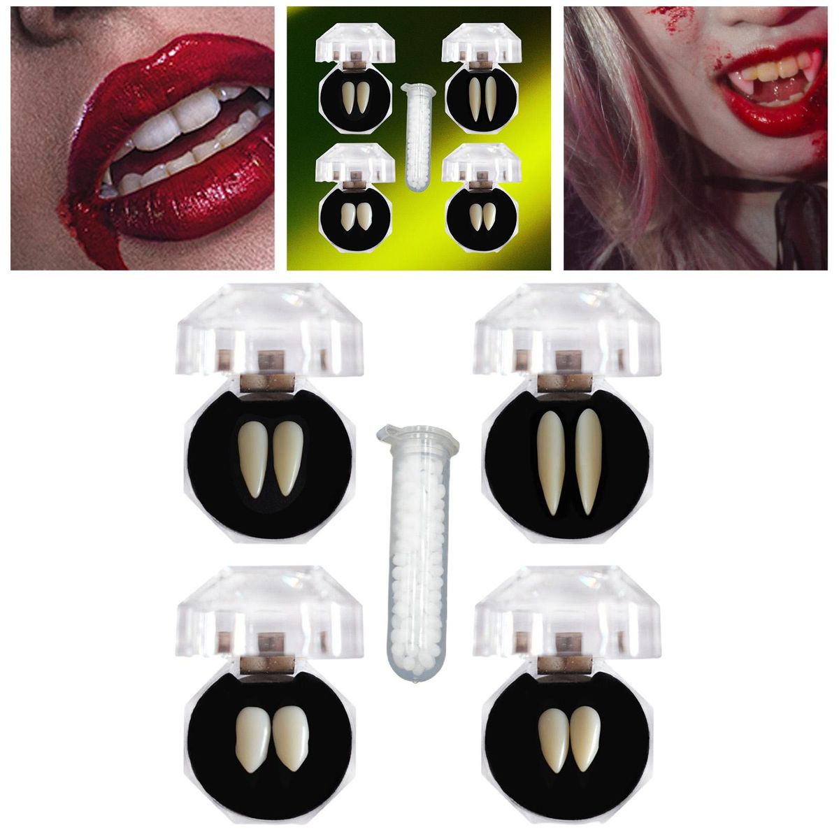 4 Pairs Zombie Fangs Fangs Dentures Cosplay Solid Glue Prom