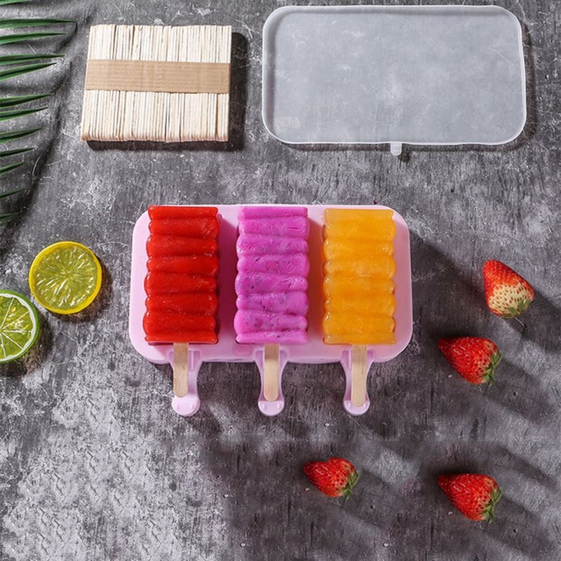 Cute Cartoon Silicone Ice Cream Popsicle Mold With Lid & Stick, Style:Wavy