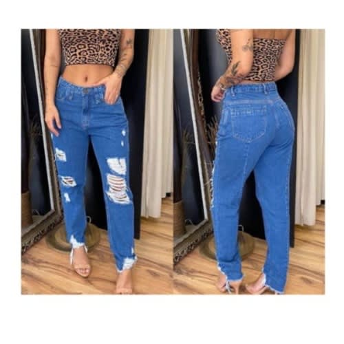 Ladies Ripped Boyfriend Jean -Blue