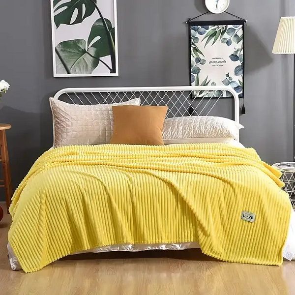 Stripped Flannel Blanket Bed Sheet/Comforter-Yellow