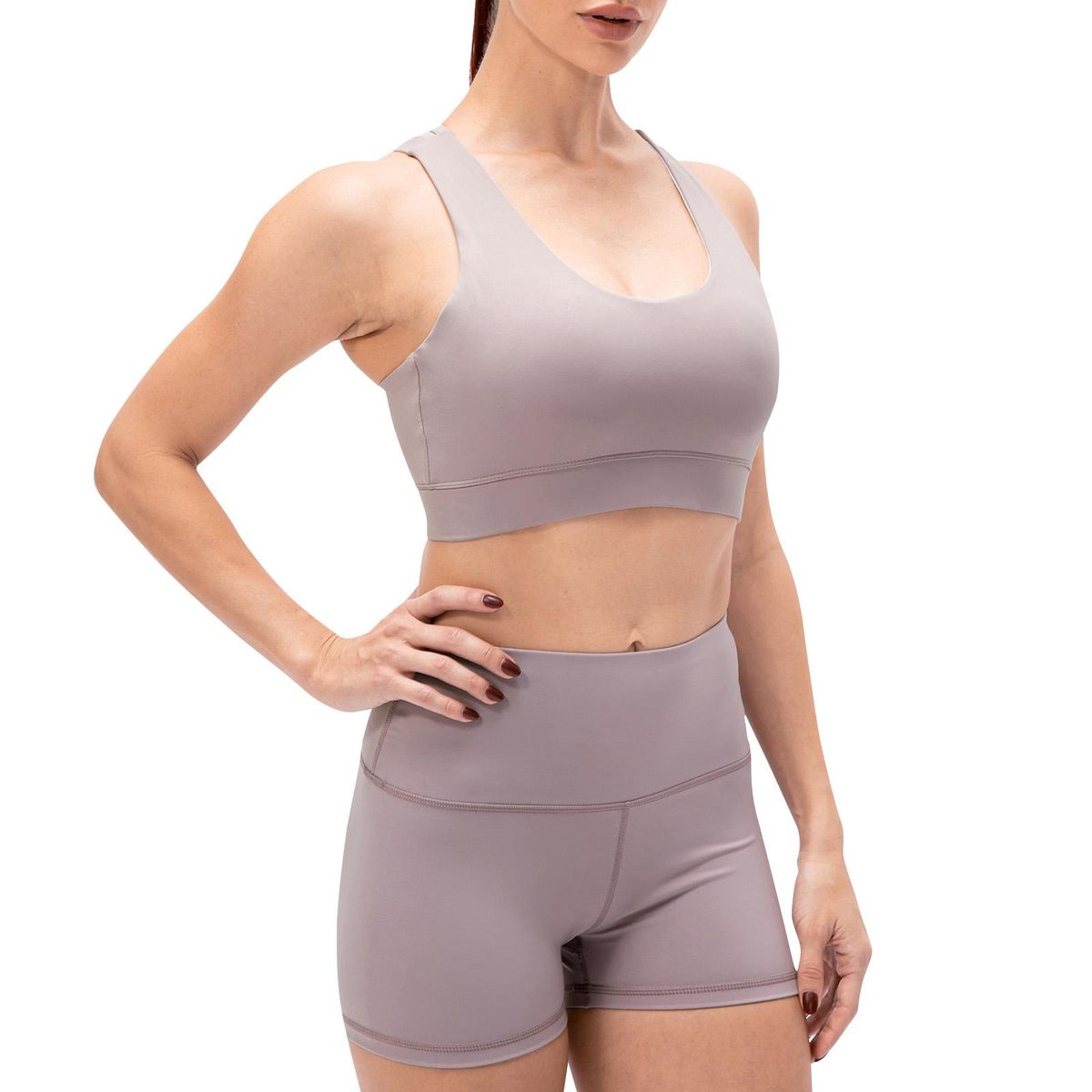 Women Yoga Bra Shorts Set Padded Strappy Back Wide Waistband Workout Pilates Running Sports 2PCS