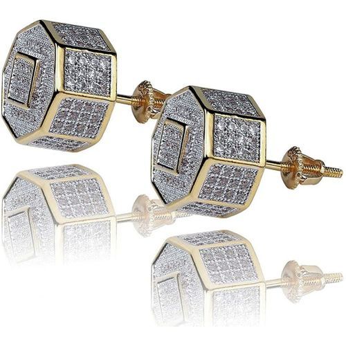 TOPGRILLZ 925 Sterling Silver Iced Out Men 14k Gold Square