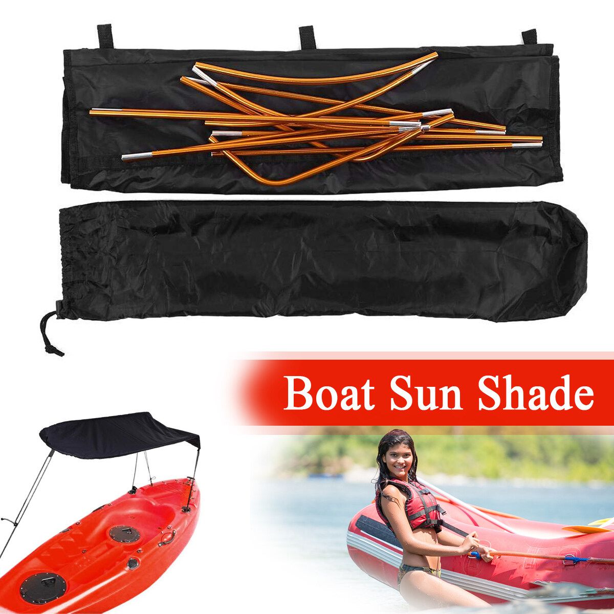 Sun Shade Canopy Waterproof Tarpaulin Black For Kayak Canoe Rubber Boat