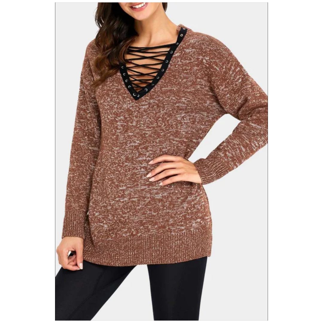 Mfed Brown Criss V Neck Sweater