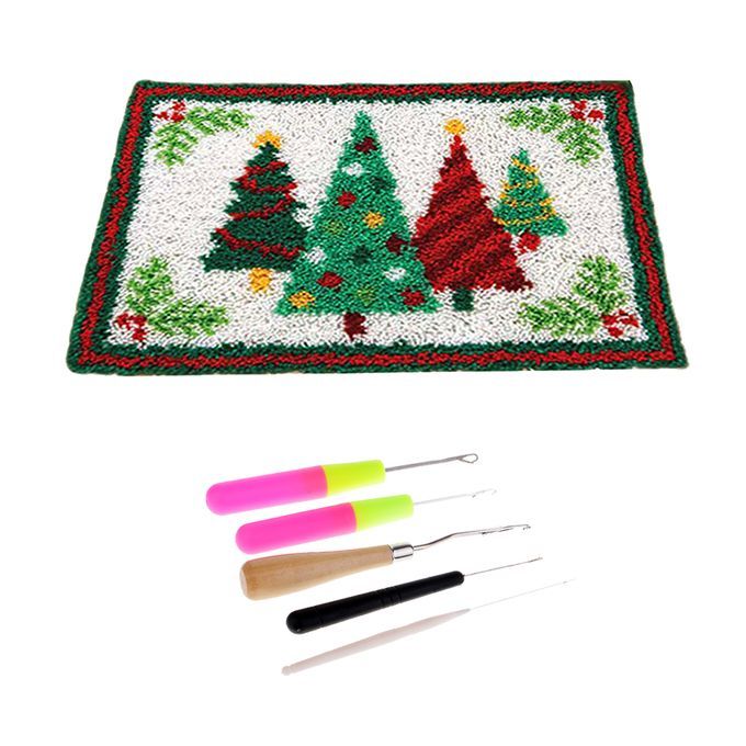 Christmas Tree Latch Hook Kit Wit Basic Tools Mat Rug Making Kit For