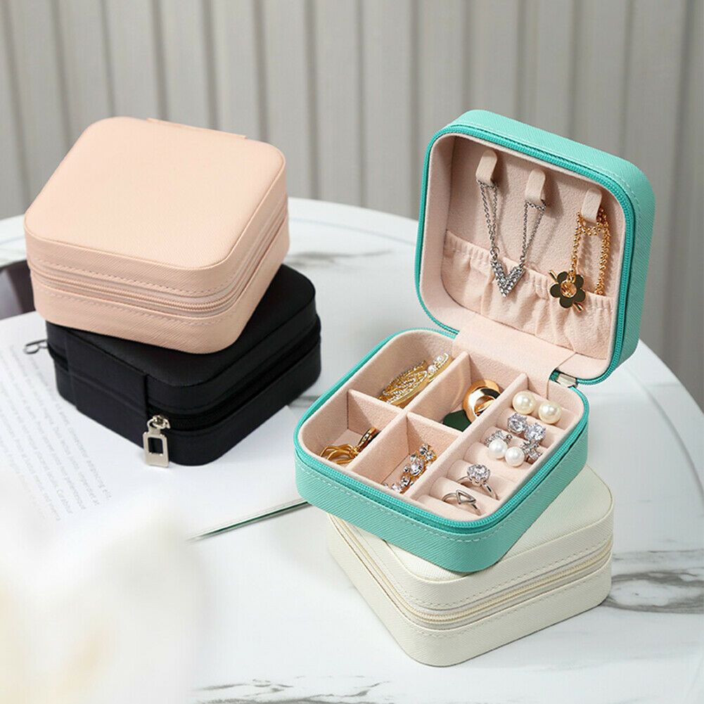 Portable Jewelry Mini Box PU Leather Travel Ring Organizer Ornament Case Storage