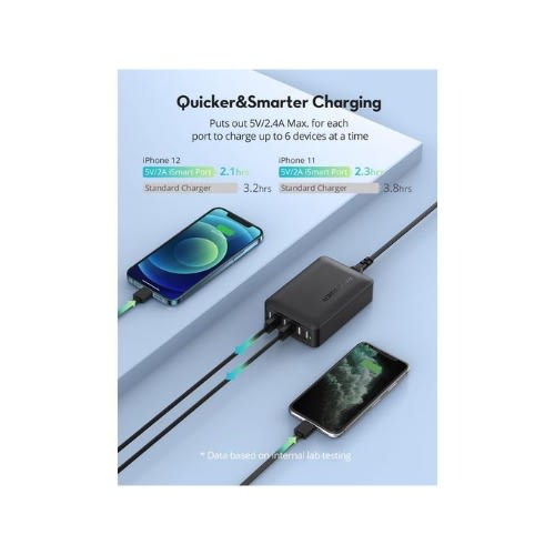 12a 6-port Usb Desktop Charger For Iphone / Android - 60W