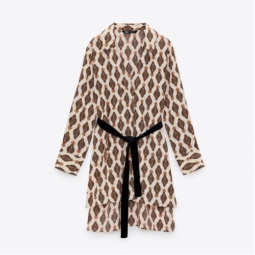 Velvet Belt Printed Blouse