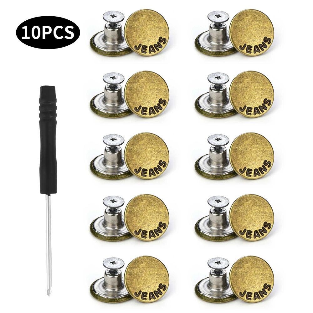 10Pcs Metal Jeans Button Detachable Pants Snap Fastener Pins