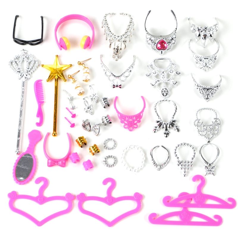 38pcsSet Barbi Doll Accessories Simulation Jewelry Necklace