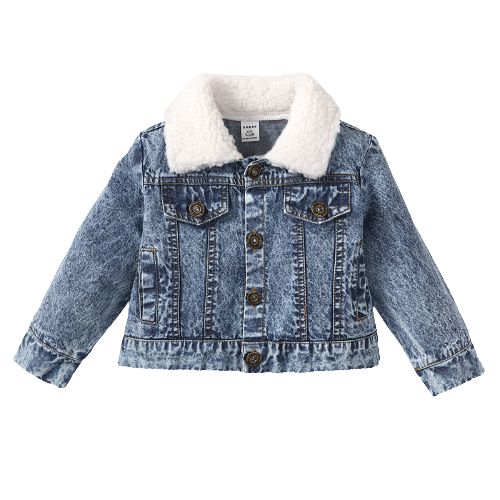 [HPB] 0-3 Years Kid Girl Overcoat Plush Collar Jean Jacket