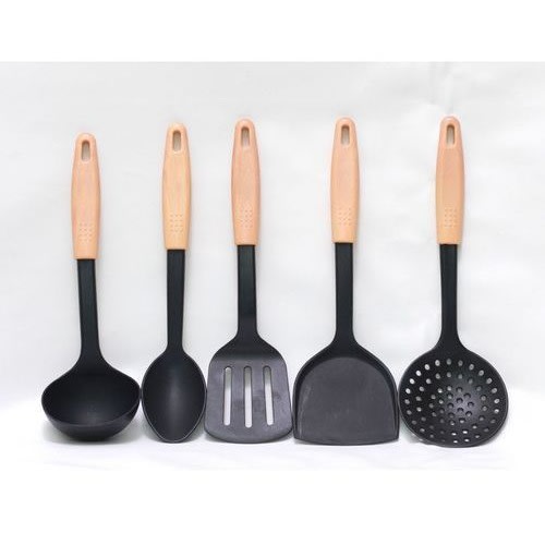 Wood Colour Handle Non-stick Spoon Set