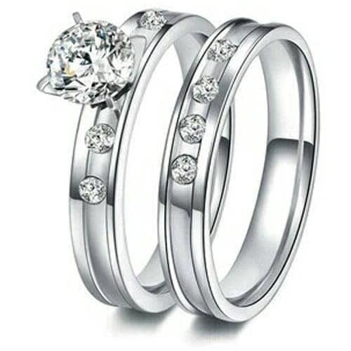 Silver Wedding And Engagement Ring - Silver