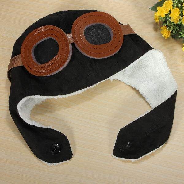 Retro Kids Toddler Boys Warm Pilot Aviator Winter Cap Earmuff Ear Protector Hat Black