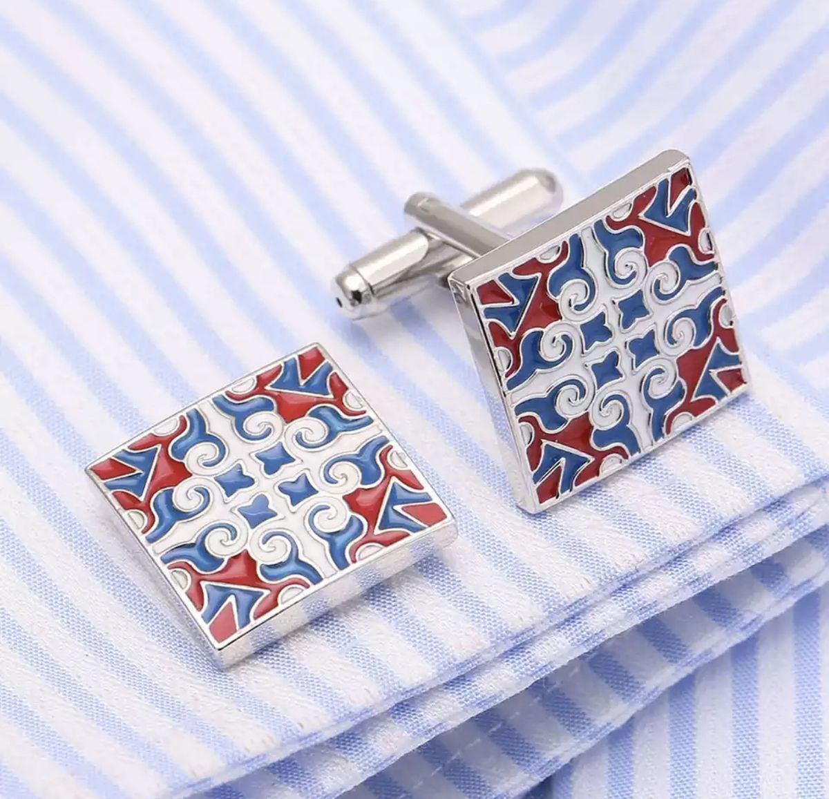 Blue,Red,White & Silver Cufflinks