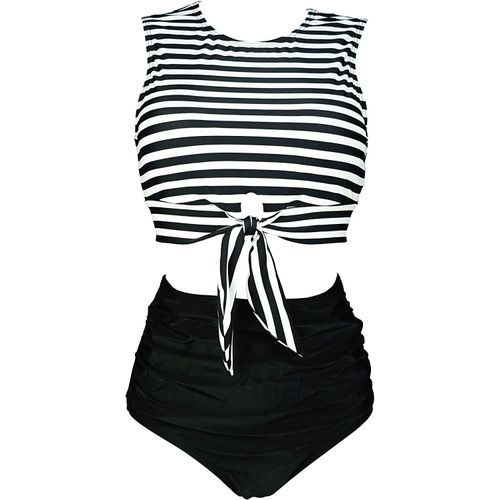 COCOSHIP Women's Retro High Waist Ruched Bikini Set Tie
