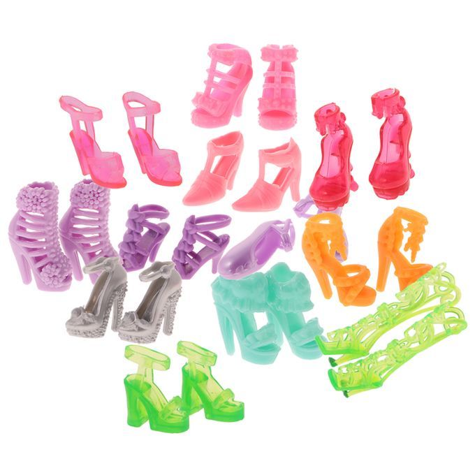 12 Pairs Different High Heel Shoes Boots For Doll Dresses Accessory