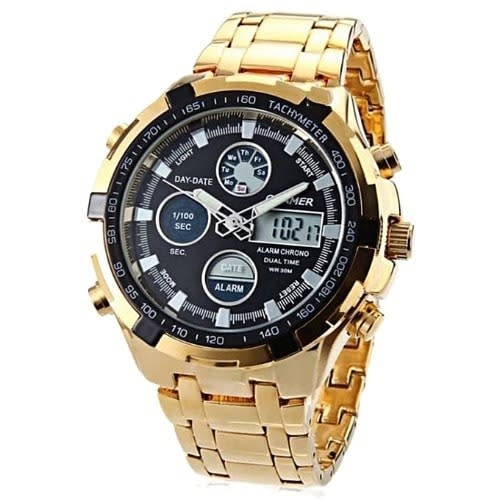 Men's LED Chain Wrist Watch- Gold - Black Face + Free Case