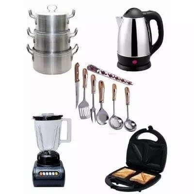 Cooking Pot Set With Electric Kettle + Blender + Sandwich Maker & Cooking Spoons