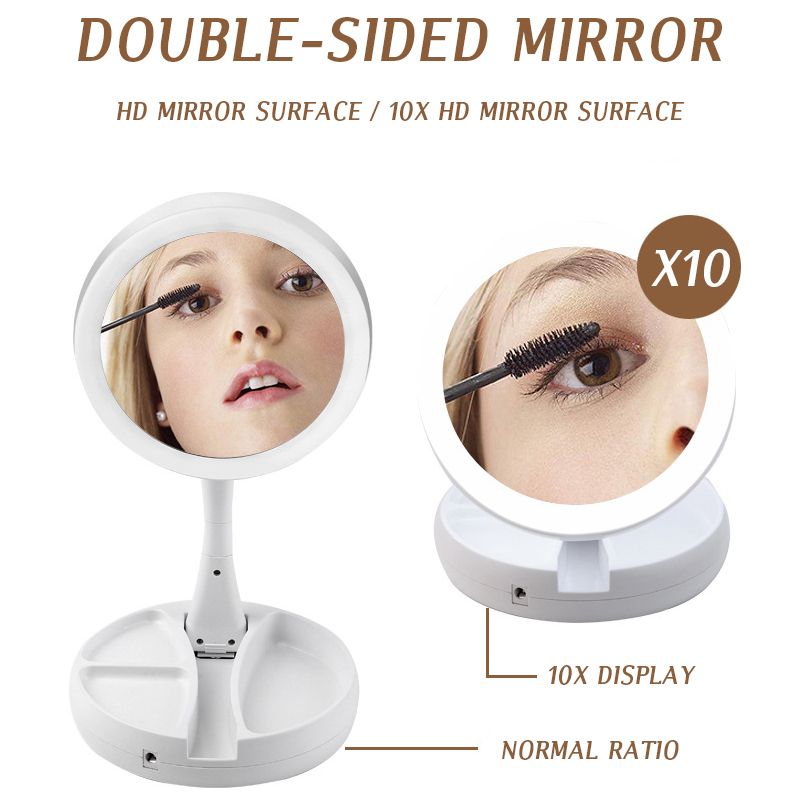 Foldable Led Magnifying Mirror White Vanity Cosmetic Mirror