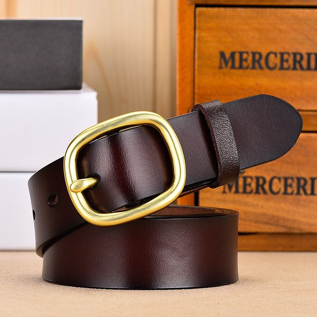 Women&lsquo;s Belt Genuine Leather Belts For Women Female Gold Pin Buckle Strap Fancy Vintage For Jeans Dropshipping(#Gold Coffee)