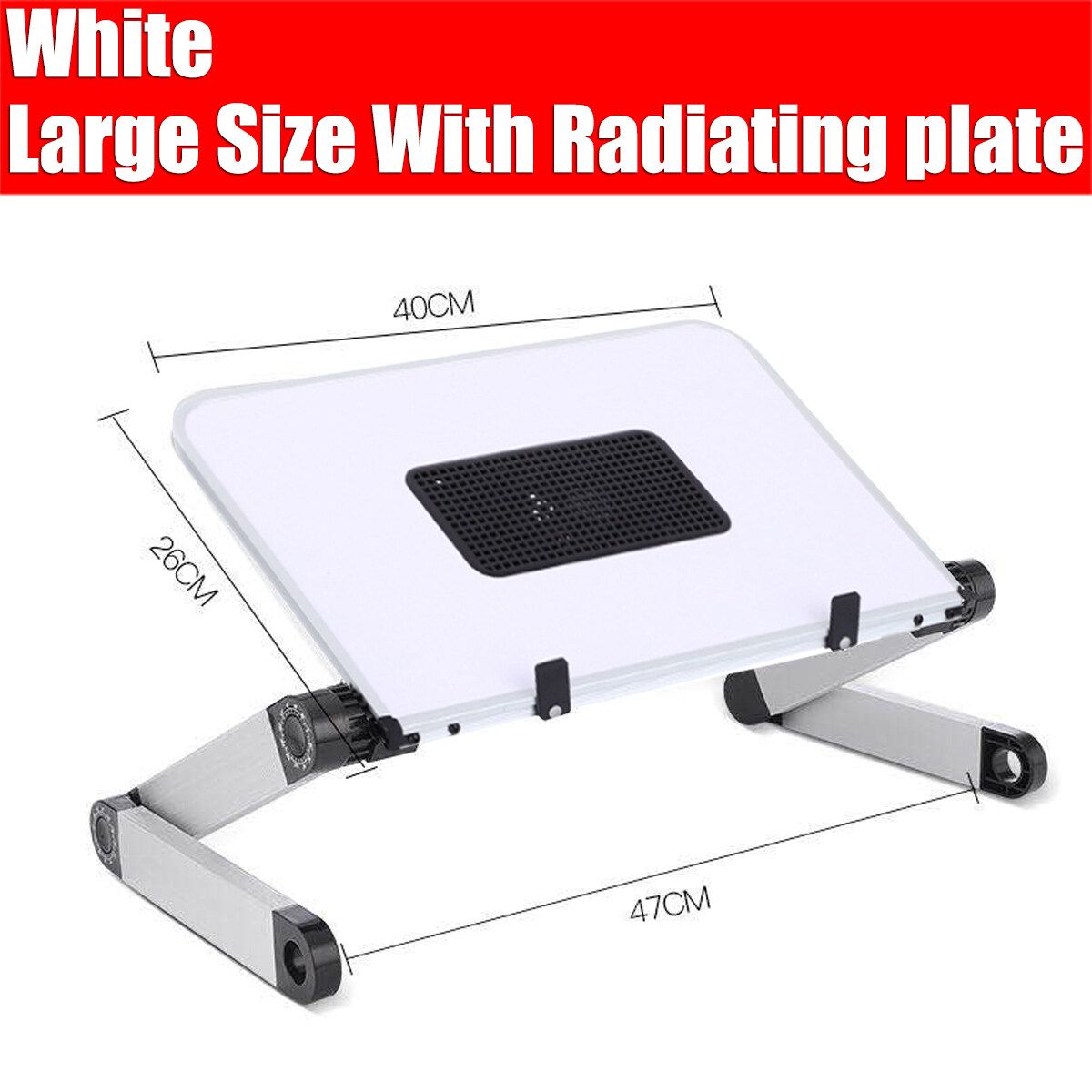 (40x26cm) Portable 360&deg; Adjustable Aluminum Laptop Stand Desk Table With Adjustable Stand With Plate Mouse Board Ergonomic Design For Using In Bed,Sofa Carpet Gifts -- Black / White White-With Radiator Plate