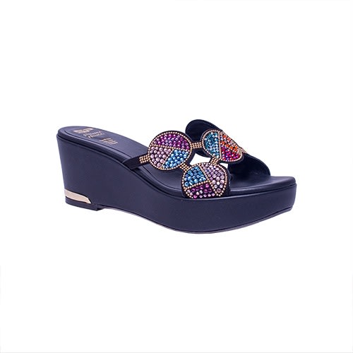 Stefenia Pellicci Black Multicolor Wedge Slippers
