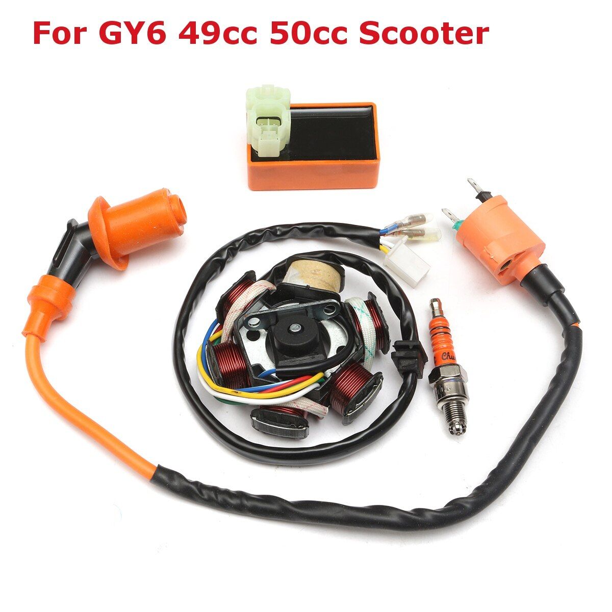 Ignition Coil CDI Spark Plug Magneto Stator For GY6 Moped Scotter ATV 49 50cc