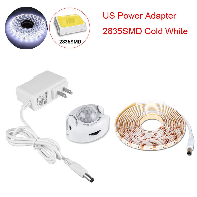 Motion Sensor Under Cabinet Lights Cupboard Kitchen Bed Emergency Night Light Flexible LED Strip DC 12V US EU Power Adapter--US Plug