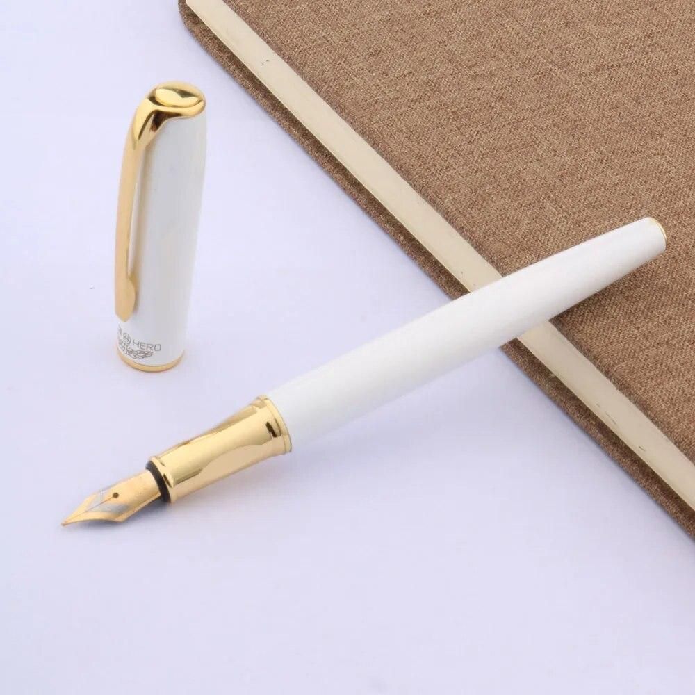High Quality Office Gift Pen White Painting Golden Trim Medium Nib Fountain Pen