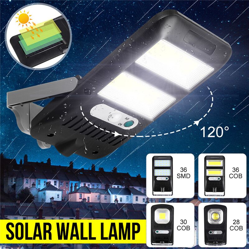 Solar Street Light 28/30/36COB LED Waterproof IP65 PIR Motion Sensor Nightlight Floodlight Spotlight Wall Lamp Outdoor Garden Security Stair Fence Deck Yard Driveway Garage 36COB