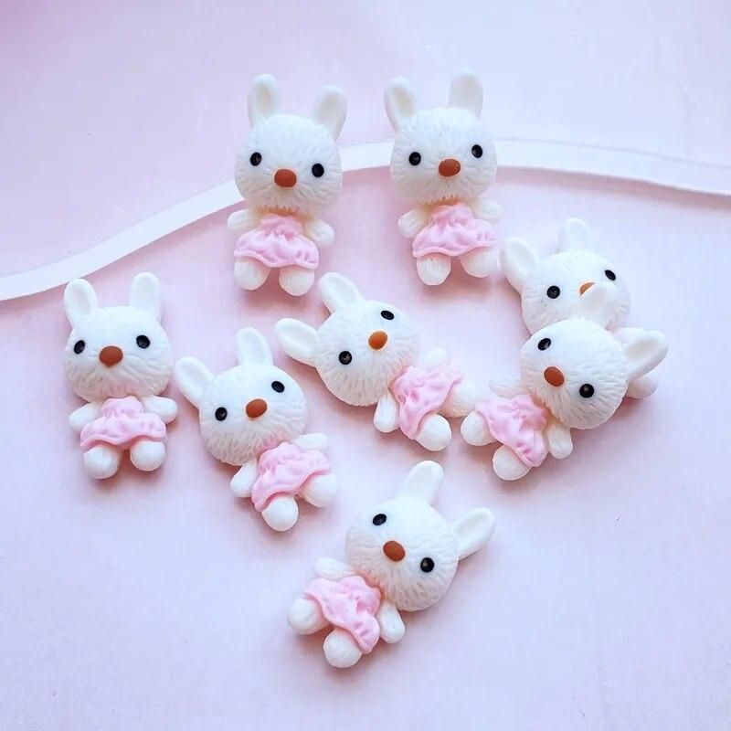 10Pcs New Cute Cartoon Little White Rabbit Flat Back Resin Cabochons Scrapbooking DIY Jewelry Craft Decoration Accessorie
