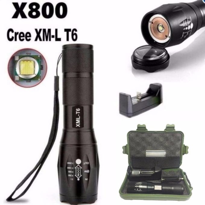 FFY 3800LM CREE XML T6 LED Flashlight Torchlight Tactical AluminumWaterproof Zoomable For EU Charger +AAA Holder+Protective Case Box(Black)