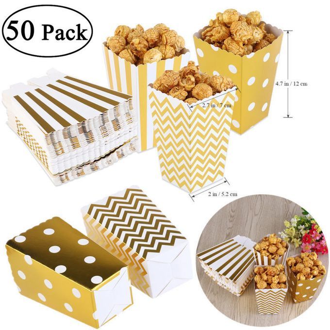 50PCS Gold/Silver Metallic Mini Party Paper Popcorn Boxes Ca